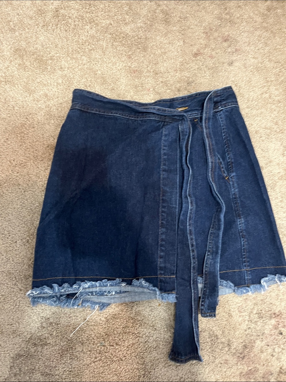 Karen Walker Dark Blue Denim Wrap Skirt with Frayed Hem